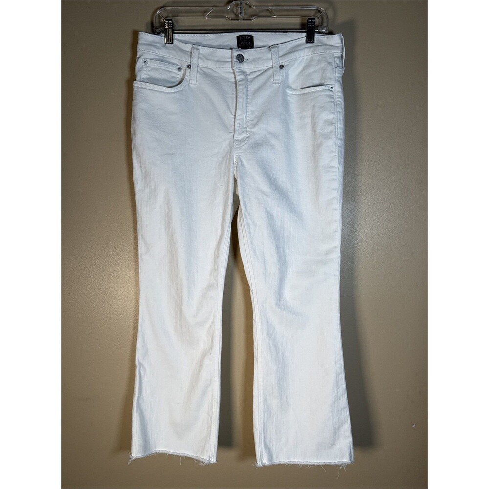 J Crew Jeans Womens 31 White Mid Rise Flare Crop Raw Hem Stretch Denim